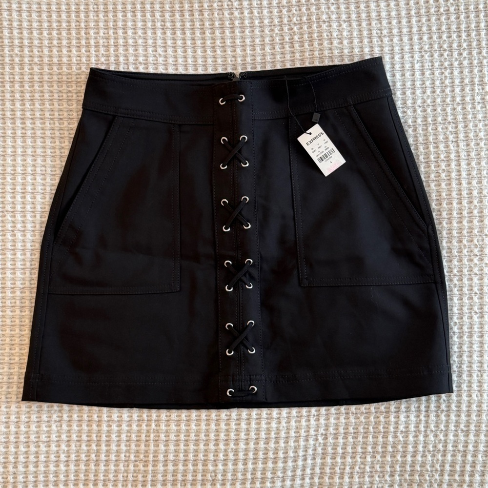 NWT Express Black Lace-Up Front Mini Skirt